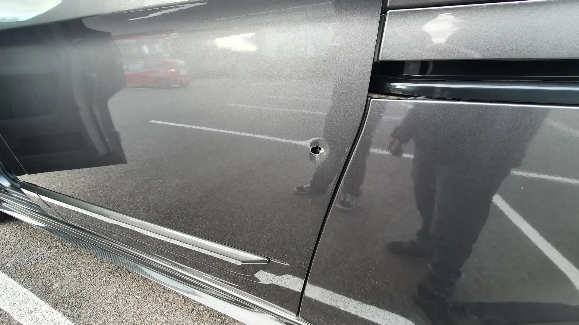 Before: dented car door before and after repair